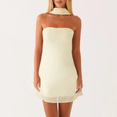 BXOXO Women's Strapless Neck Scarf Floral Dresses Bodycon Open Back Short Mini Dress Fitted Flower Sundress Summer Holiday